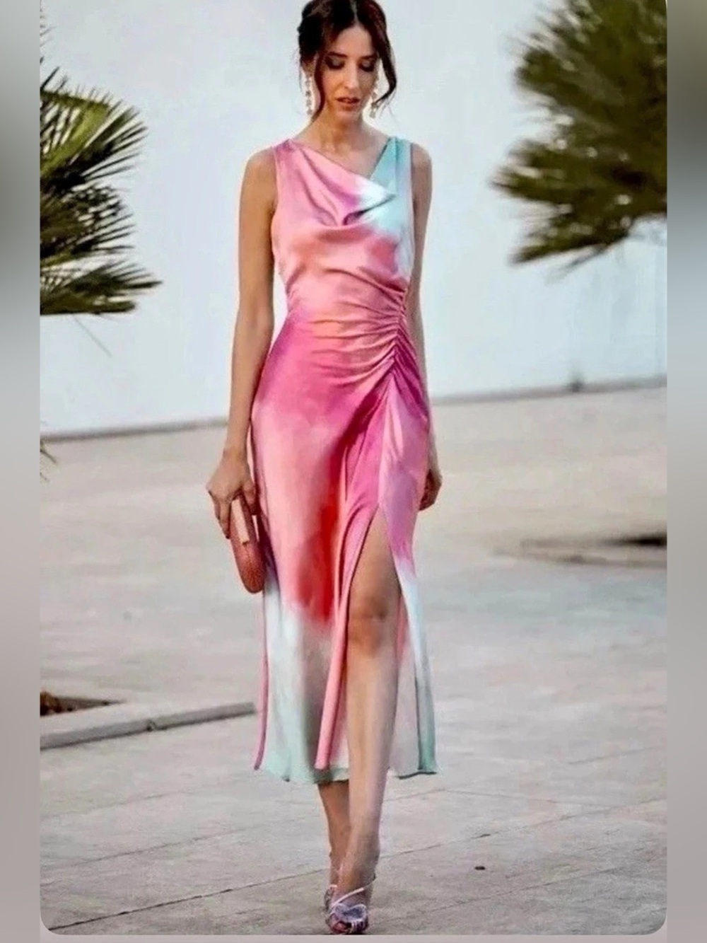 ZARA Ruched Midi Dress in Pink size small
